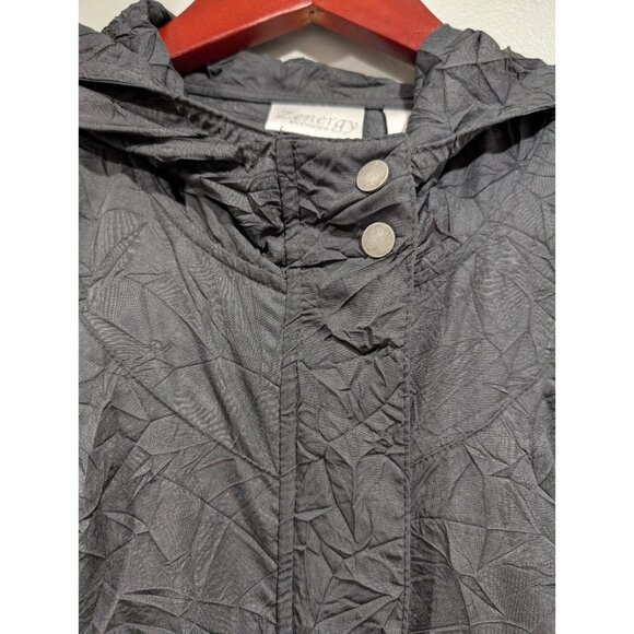 Chicos Womens Zenergy Hooded Jacket Black Full Zip Pockets Crinkle Fabric 3 (XL) - Picture 9 of 16